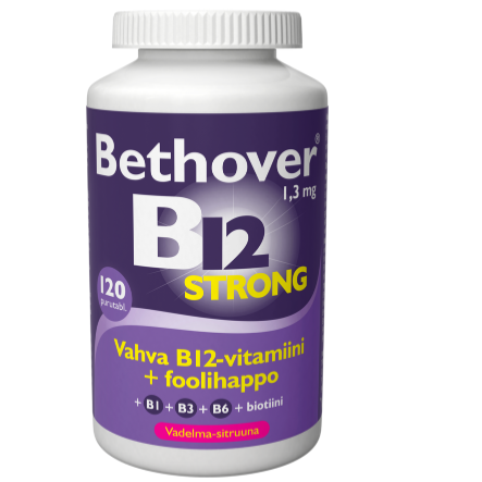 Витамин В12 Bethover Strong с малиново-лимонным вкусом в таблетках 120 шт.