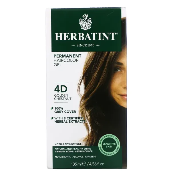 Гель - краска для волос Herbatint 4D золотисто-коричневый 135 мл
