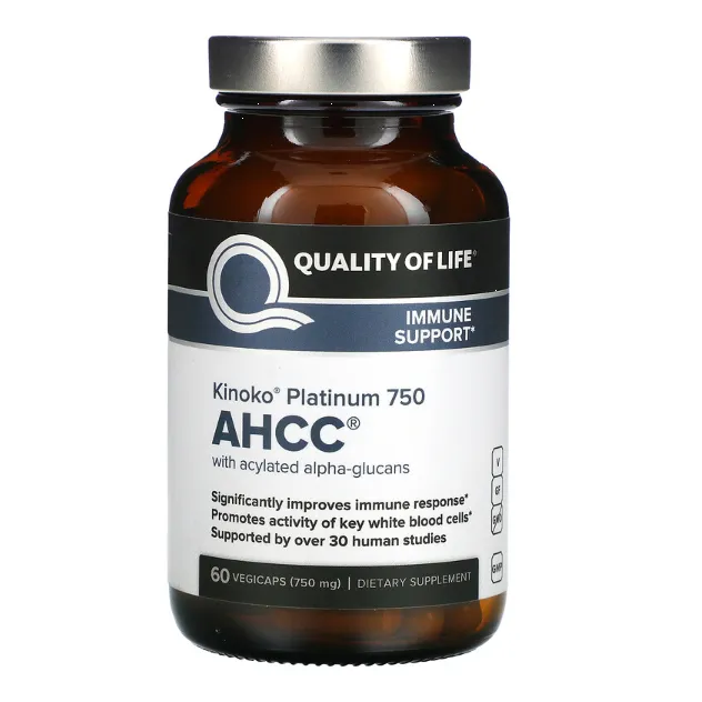 Пищевая добавка Kinoko Platinum AHCC Quality of Life Labs 750 мг для поддержки иммунитета в капсулах 60 шт.