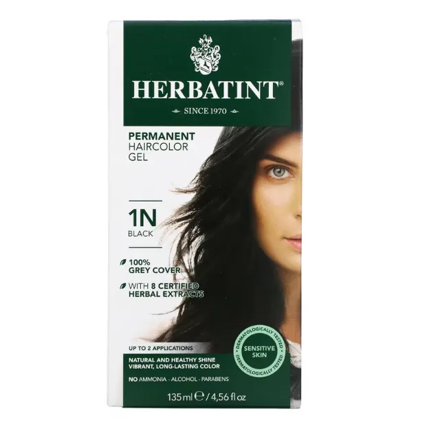 Гель - краска для волос Herbatint 1N черный 135 мл