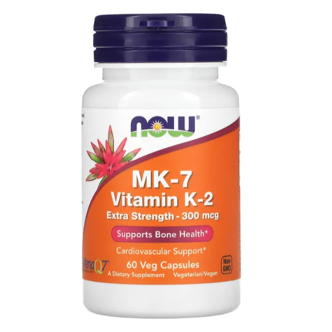 Витамин K-2 MK-7 Now Foods 300 мкг для улучшения свертывания крови и здоровья костей в капсулах 60 шт.