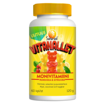 ORKLA HEALTH Sana-sol Vitanallet Мультивитамины клубника-лимон 60шт