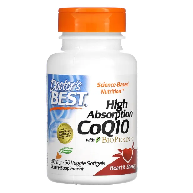 Коэнзим Q10 с высокой абсорбцией и биоперином Doctor's Best 200 мг для поддержания работы сердца в таблетках 60 шт.