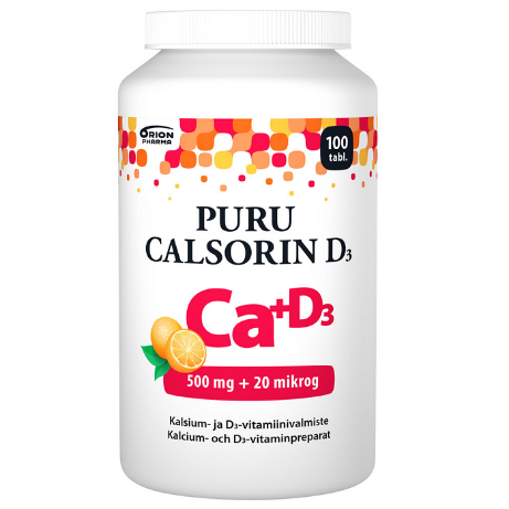 Витамины D3 + Кальций Puru Calsorin в таблетках со вкусом апельсина 100 шт.