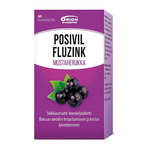 Posivil Fluzink (Позивил Флуцинк) таблетки для рассасывания от гриппа и простуды,  черная смородина 40 шт.