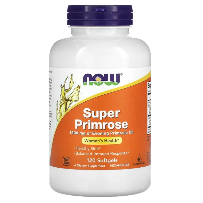 Масло примулы вечерней Super Primrose Now Foods 1300 мг для поддержания женского репродуктивного здоровья в капсулах 120 шт.