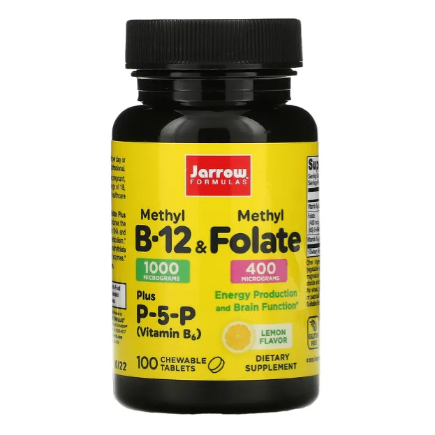 Метил B-12 и метилфолат Jarrow Formulas со вкусом лимона в таблетках 100 шт.
