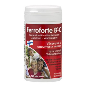 Цитрат железа и витамины Hankintatukku Ferroforte B + C витамин 120 таблеток