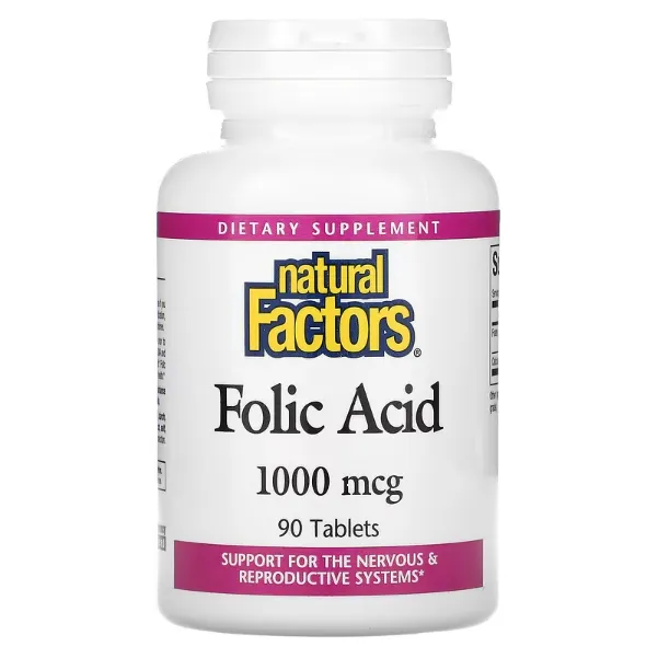 Фолиевая кислота Natural Factors 1000 мкг в таблетках 90 шт.