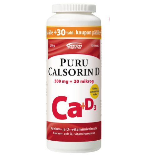 Витамин D3 + кальций Puru Calsorin в таблетках со вкусом апельсина 130 шт.