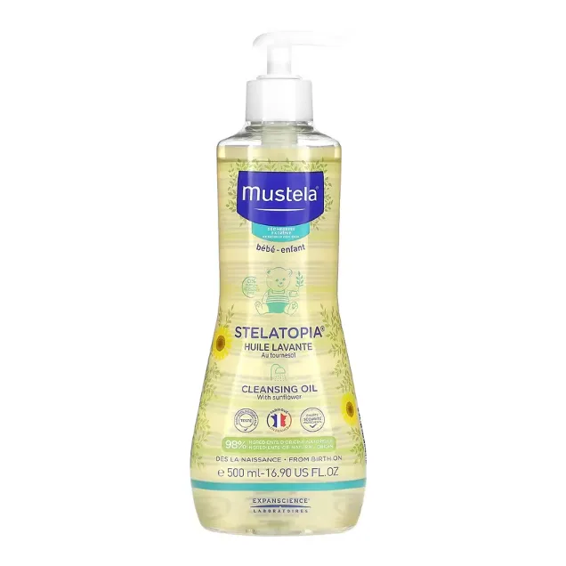 Очищающее масло подсолнечника без отдушек Mustela Stelatopia для очень сухой кожи 500 мл