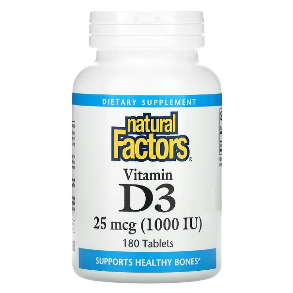 Витамин D3 Natural Factors 25 мкг (1000 ме) в таблетках 180 шт.