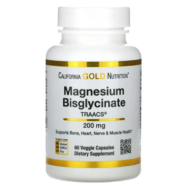 Бисглицинат магния с TRAACS California Gold Nutrition 200 мг в капсулах 60 шт.
