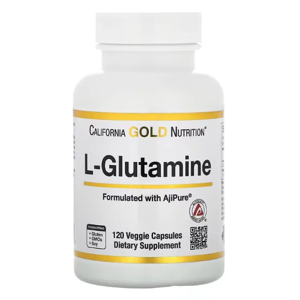 Пищевая добавка L-глютамин California Gold Nutrition 500 мг для укрепления иммунитета и повышения выносливости в капсулах 120 шт.