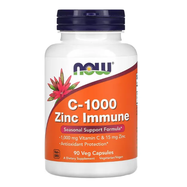 Витамин C - 1000 с цинком Now Foods Immune Zinc для укрепления иммунной системы в капсулах 90 шт.