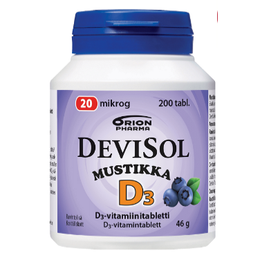 Витамин D3 DeviSol 20 мкг в таблетках со вкусом черники 200 шт.