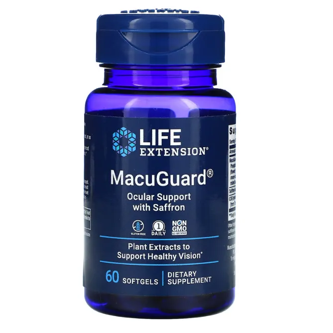 Пищевая добавка с шафраном MacuGuard Life Extension для укрепления зрения в таблетках 60 шт.