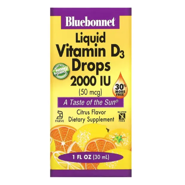 Жидкий витамин D3 Bluebonnet Nutrition 50 мкг (2000 IU) с цитрусовым вкусом 30 мл