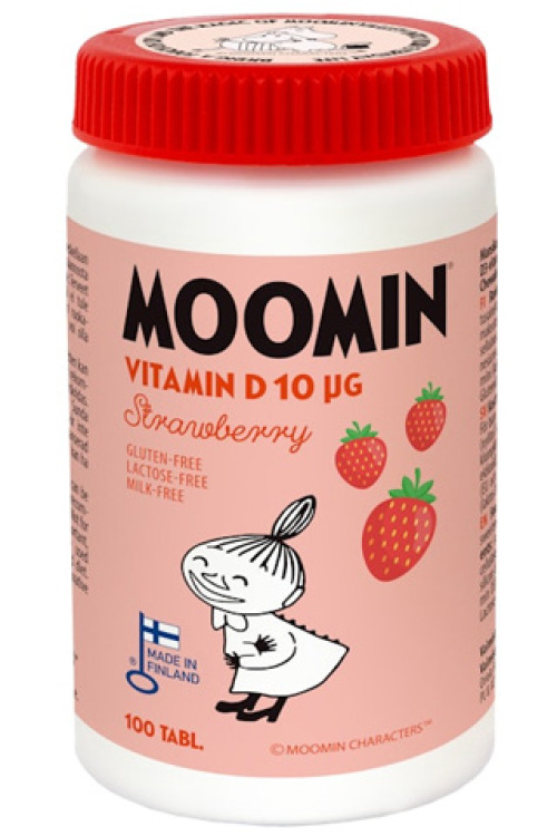 Moomin витамин D, 10 мкг, жевательные таблетки со вкусом клубники, 100 таблеток