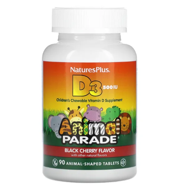 Витамин D3 Animal Parade Natures Plus 500 IU таблетки в форме животных со вкусом черешни 90 шт.