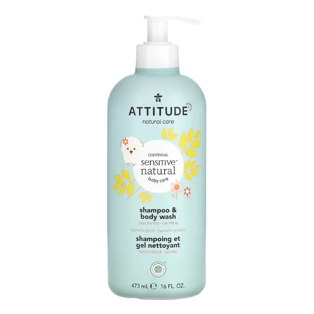 Детский шампунь и гель для душа 2-в-1 Attitude Baby Leaves Science с овсянкой 473 мл