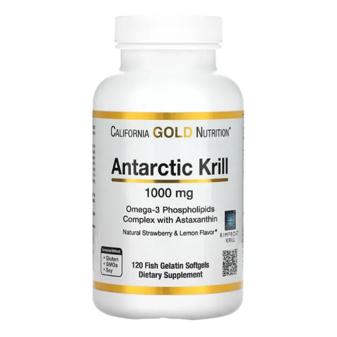 Масло антарктического криля California Gold Nutrition 1000 мг фосфолипидный комплекс омега-3 со вкусом клубники и лимона в капсулах 120 шт.