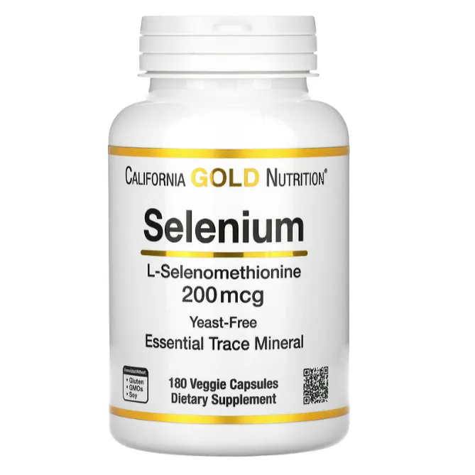 Селен без дрожжей California Gold Nutrition 200 мкг для здоровья щитовидной железы и укрепления иммунитета в капсулах 180 шт.