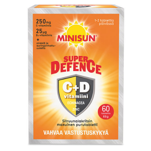 Витамины Minisun Super Defence C + D в таблетках с лимонно - лакричным вкусом 60 шт.