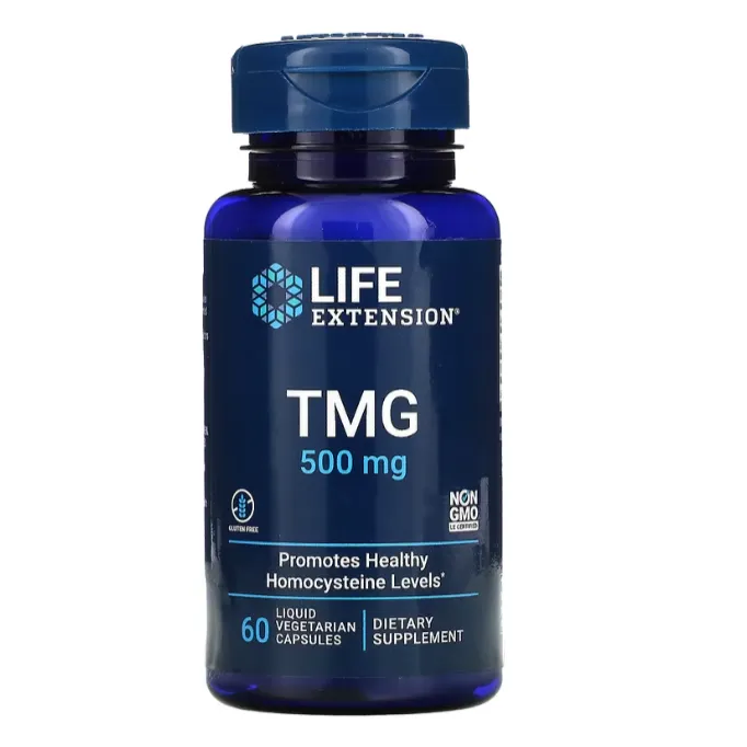 Пищевая добавка с TMG (Триметилглицин) Life Extension 500 мг для здоровья сердечно-сосудистой системы в капсулах 60 шт.