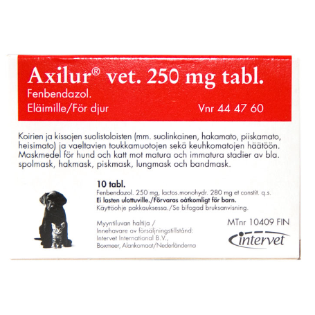 Таблетки Axilur 250 мг для выведения кишечных личинок и гельминтов 10 шт. 