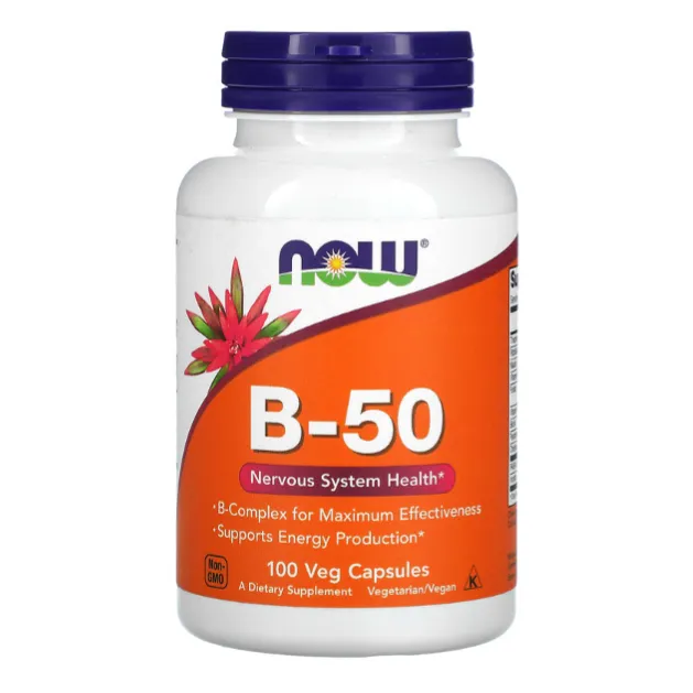 Комплекс витаминов группы В Now Foods B-50 в капсулах 100 шт.