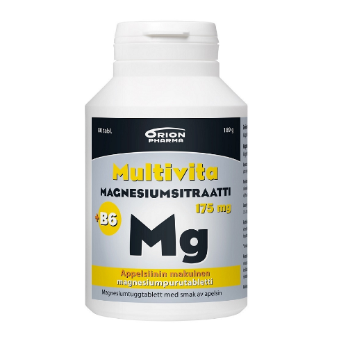 Пищевая добавка с магнием и витаминов В6 Multivita 175 мг в таблетках со вкусом апельсина 80 шт.
