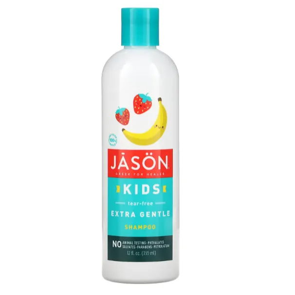Детский нежный шампунь для волос Jason Natural без слез с ароматом клубники и банана 355 мл