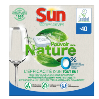Таблетки для посудомоечной машины Sun Powered by Nature 0% All-in-1 40шт