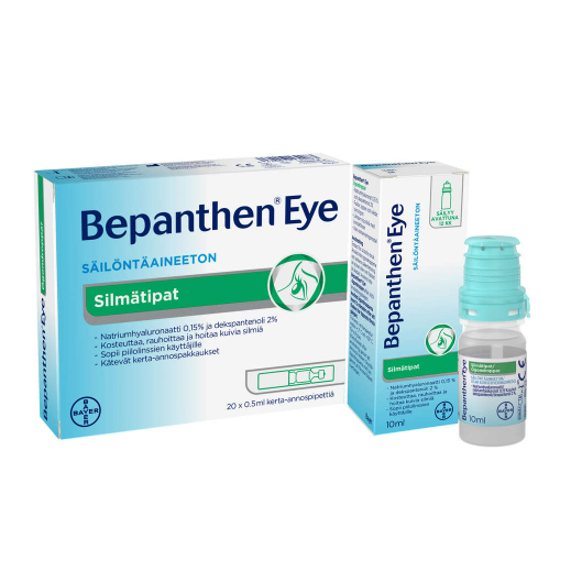 Набор Bayer Bepanthen Eye ( Бепантен ) увлажняющие глазные капли 10мл. и 0,5 мл. в одноразовых пипетках 20 шт., капли глазные от аллергии