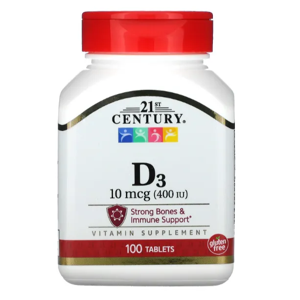 Витамин D3 21st Century 10 мкг (400 ме) в таблетках 100 шт.