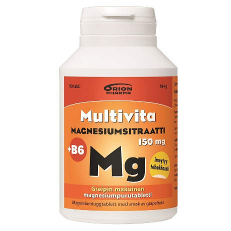 Пищевая добавка с магнием и витаминов В6 Multivita 150 мг в таблетках со вкусом грейпфрута 90 шт.