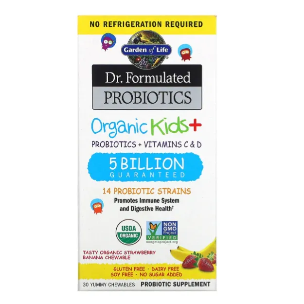 Пробиотики Dr. Formulated Garden of Life органическая формула для детей в таблетках со вкусом клубники и банана 30 шт.