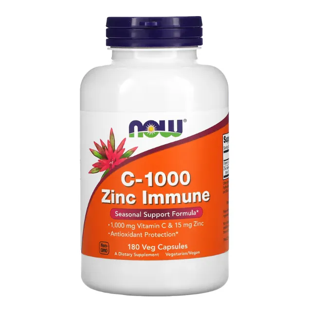 Витамин C - 1000 с цинком Now Foods Immune Zinc для укрепления иммунной системы в капсулах 180 шт.