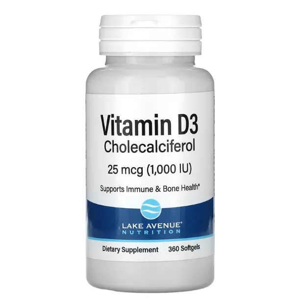 Витамин D3 Lake Avenue Nutrition 25 мкг (1000 IU) в капсулах 360 шт.