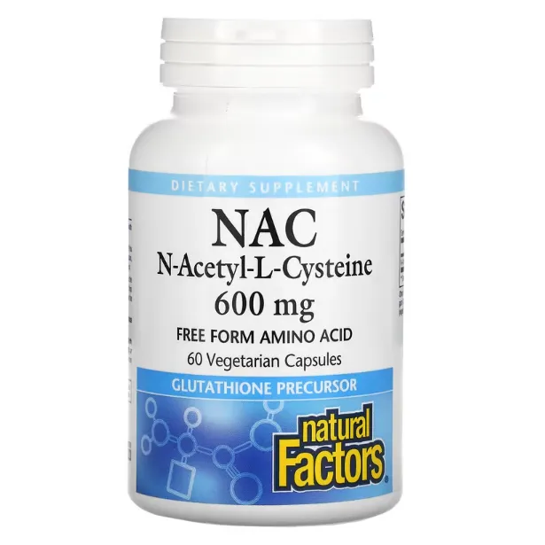 NAC N-ацетилцистеин Natural Factors 600 мг для детоксикации организма и укрепления иммунитета в капсулах 60 шт.