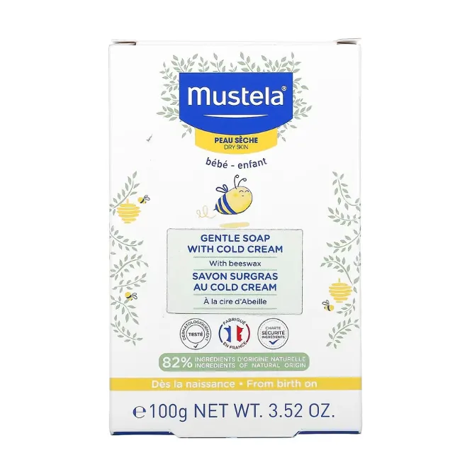 Детское мыло Mustela Gentle Soap With Cold Cream питательное для сухой кожи с кольдкремом и органическим пчелиным воском 100 г