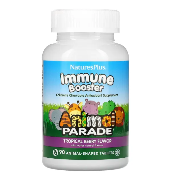 Пищевая добавка для укрепления иммунитета Animal Parade Natures Plus таблетки со вкусом тропических ягод в форме животных 90 шт.
