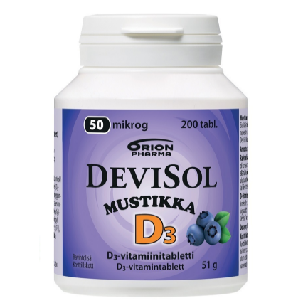 Витамин D3 DeviSol 50 мкг в таблетках с черничным вкусом 200 шт.