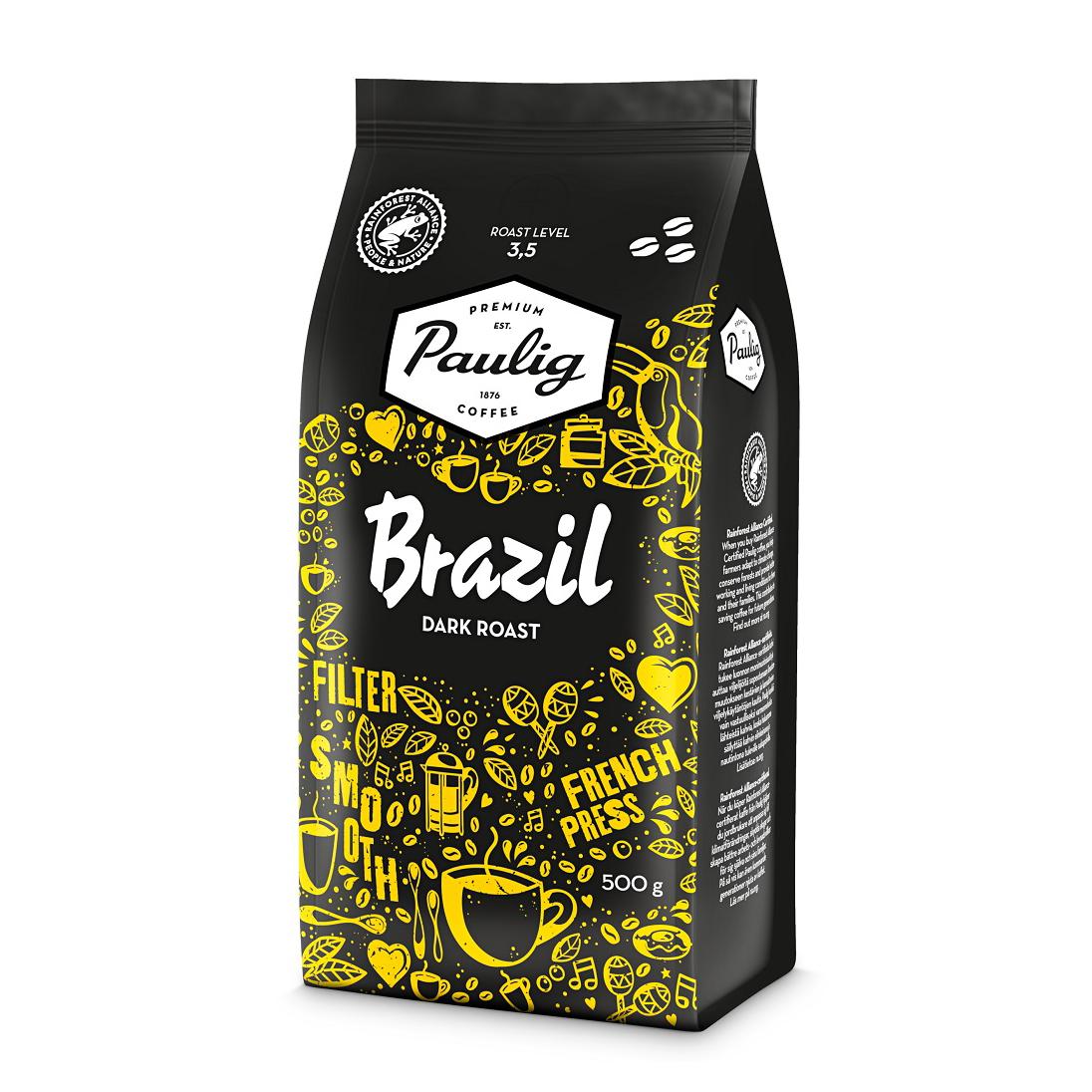 Кофе в зернах  Paulig Brazil papukahvi tummapaahto 500g