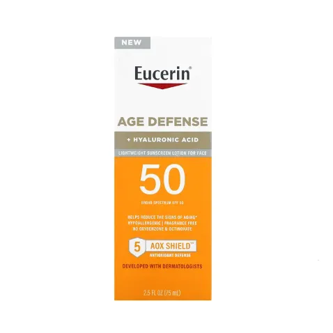 Cолнцезащитный лосьон для лица Eucerin Age Defense с гиалуроновой кислотой и SPF 50 75 мл
