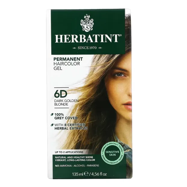 Гель - краска для волос Herbatint 6D темно-золотистый блонд 135 мл