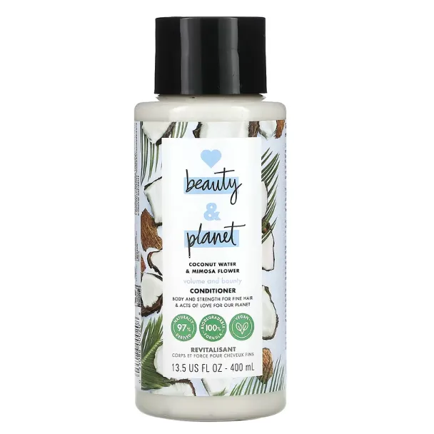 Кондиционер для придания объема тонким волосам Love Beauty and Planet Volume and Bounty с кокосовой водой и цветами мимозы 400 мл