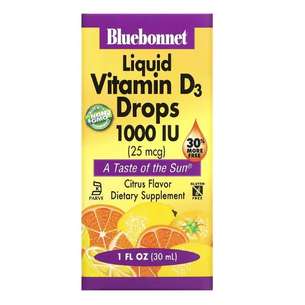 Жидкий витамин D3 Bluebonnet Nutrition 25 мкг (1000 IU) с цитрусовым вкусом 30 мл