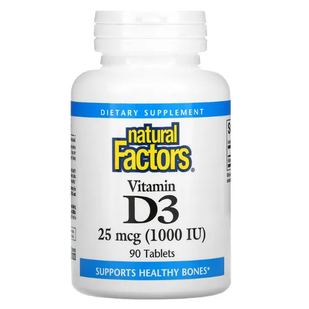 Витамин D3 Natural Factors 25 мкг (1000 ме) в таблетках 90 шт.